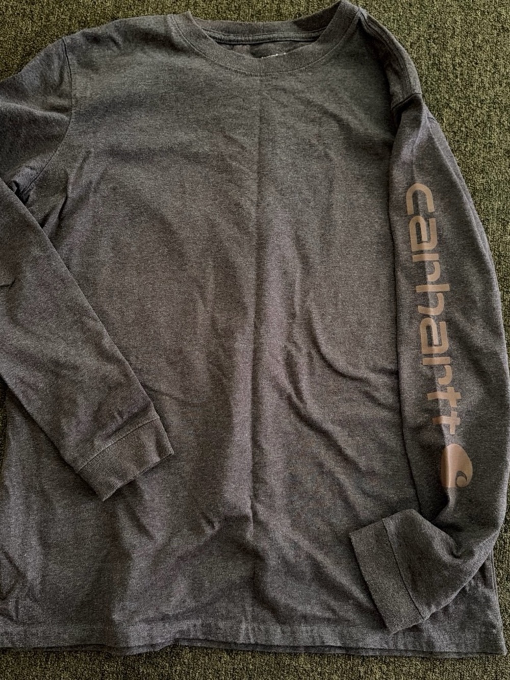 Carhartt Long Sleeve Crew Tee in Charcoal with Logo Print on Sleeve
